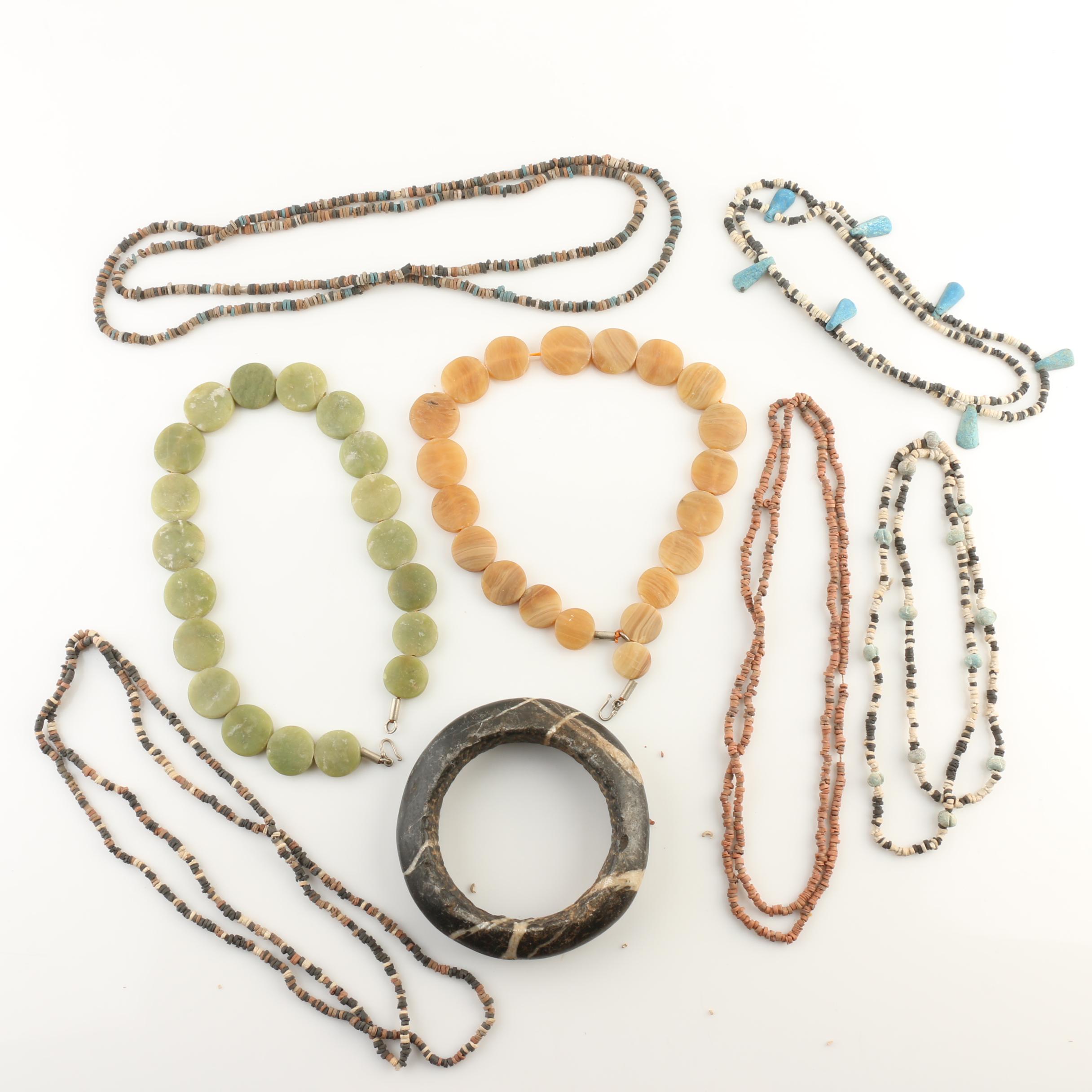 Stone Jewelry Including Marble and Calcite with Sandcast Glass Bead Necklaces