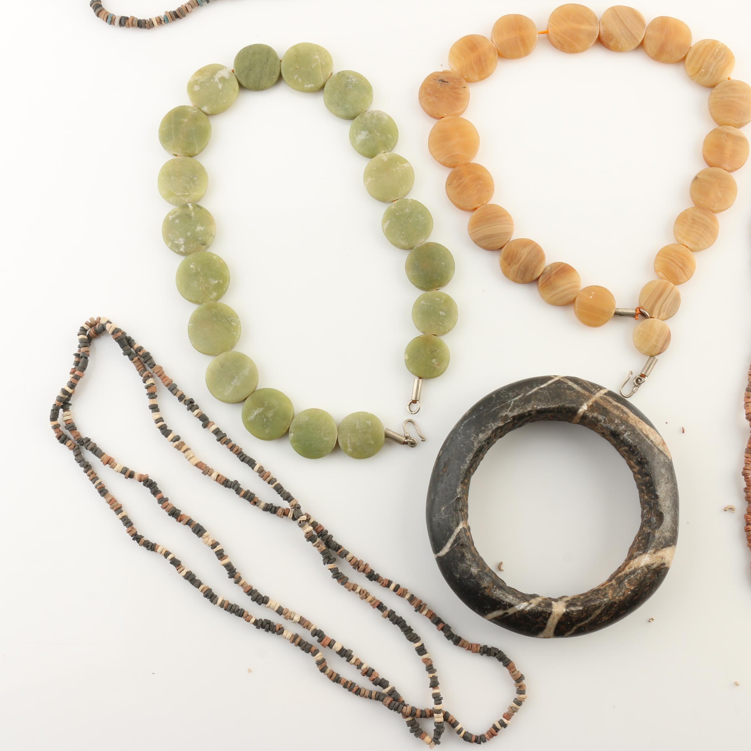 Stone Jewelry Including Marble and Calcite with Sandcast Glass Bead Necklaces