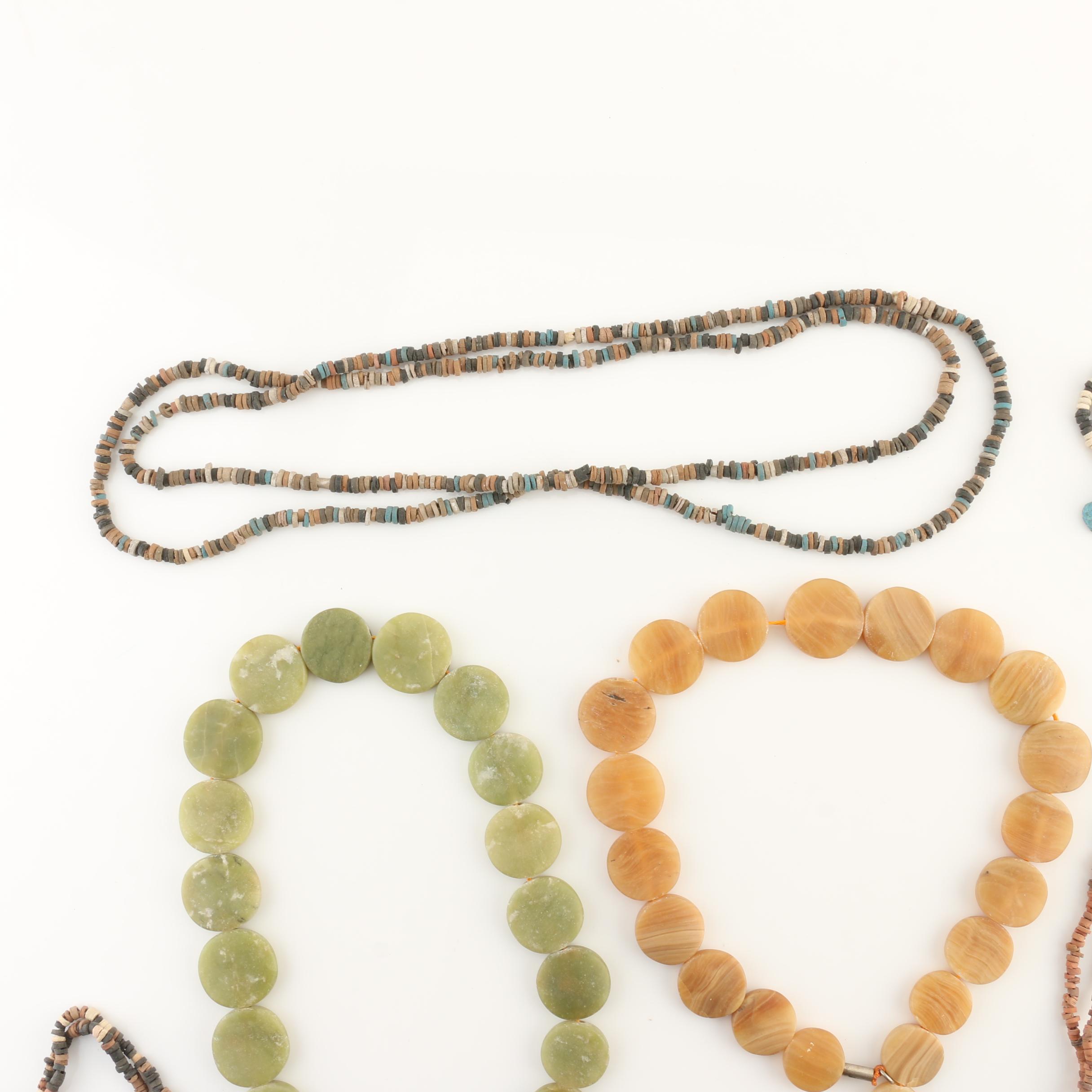 Stone Jewelry Including Marble and Calcite with Sandcast Glass Bead Necklaces
