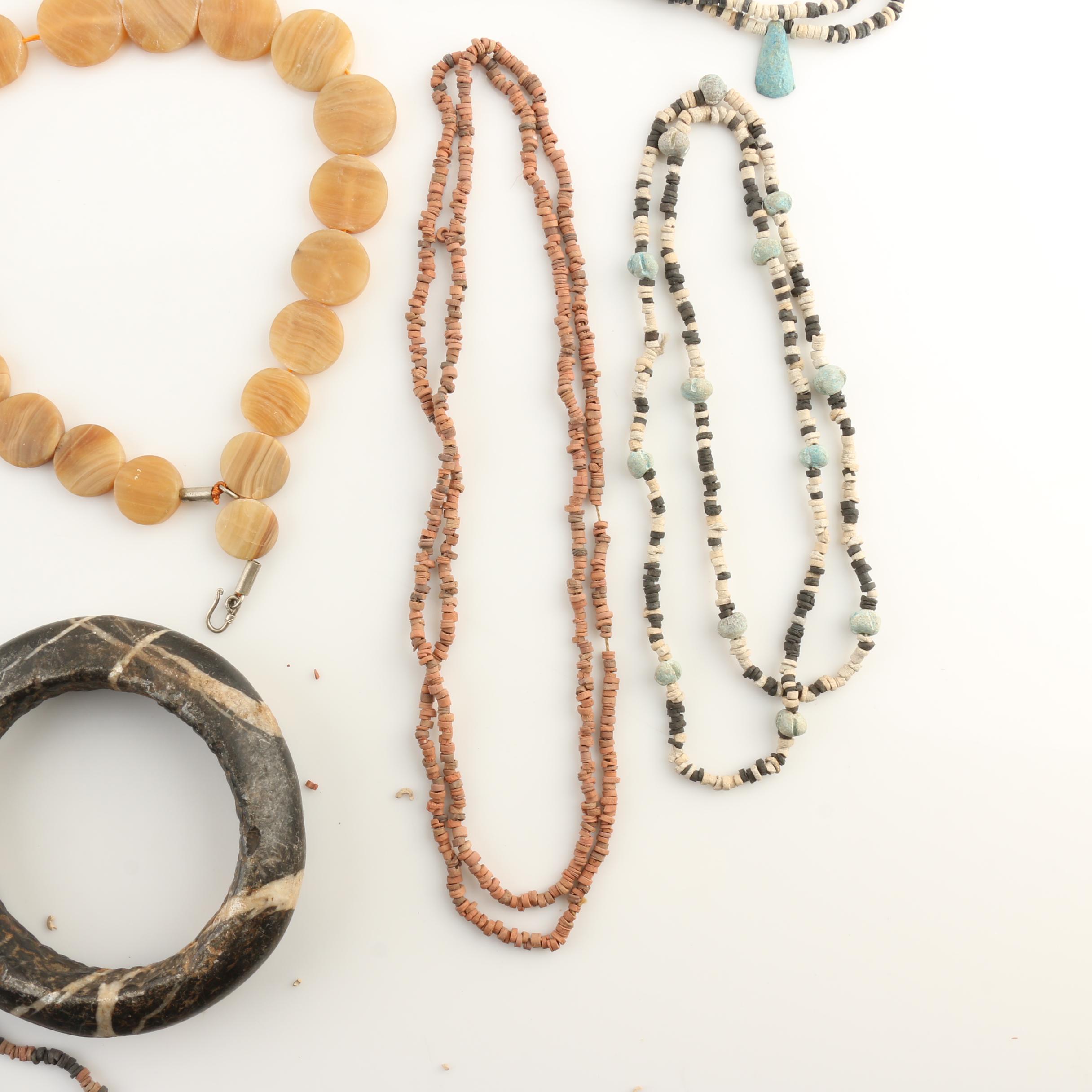 Stone Jewelry Including Marble and Calcite with Sandcast Glass Bead Necklaces