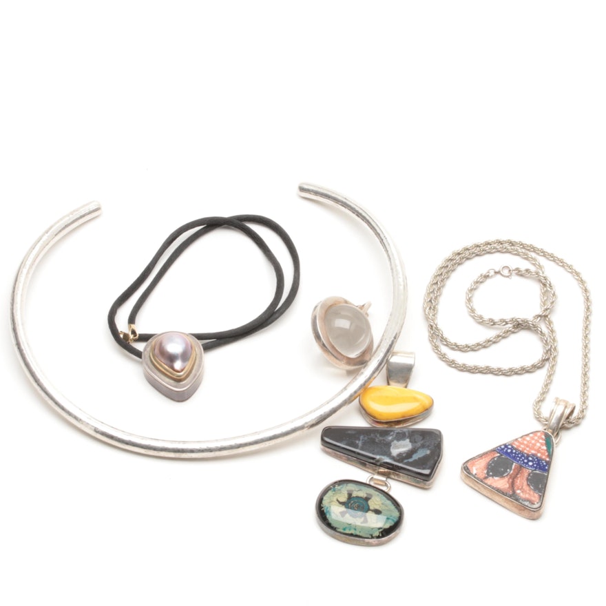Sterling Silver Necklaces and Pendants Including Quartz and Agate