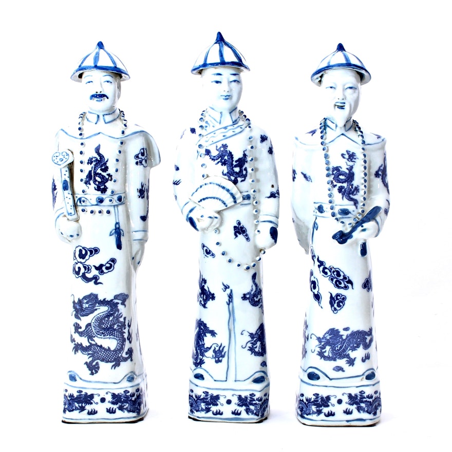 Vintage Chinese Blue and White Porcelain Figurines