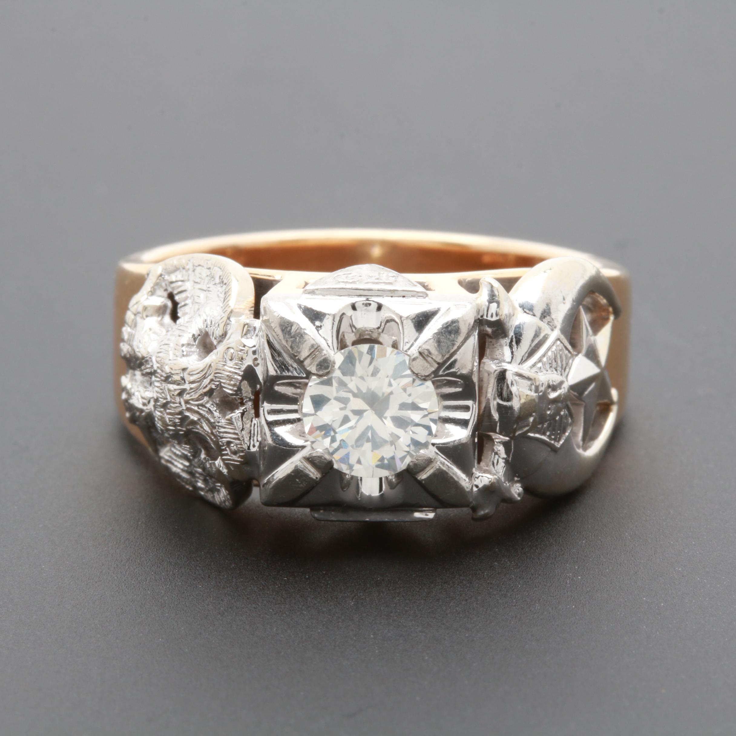14K Yellow and White Gold Diamond 32nd Degree Masonic Ring