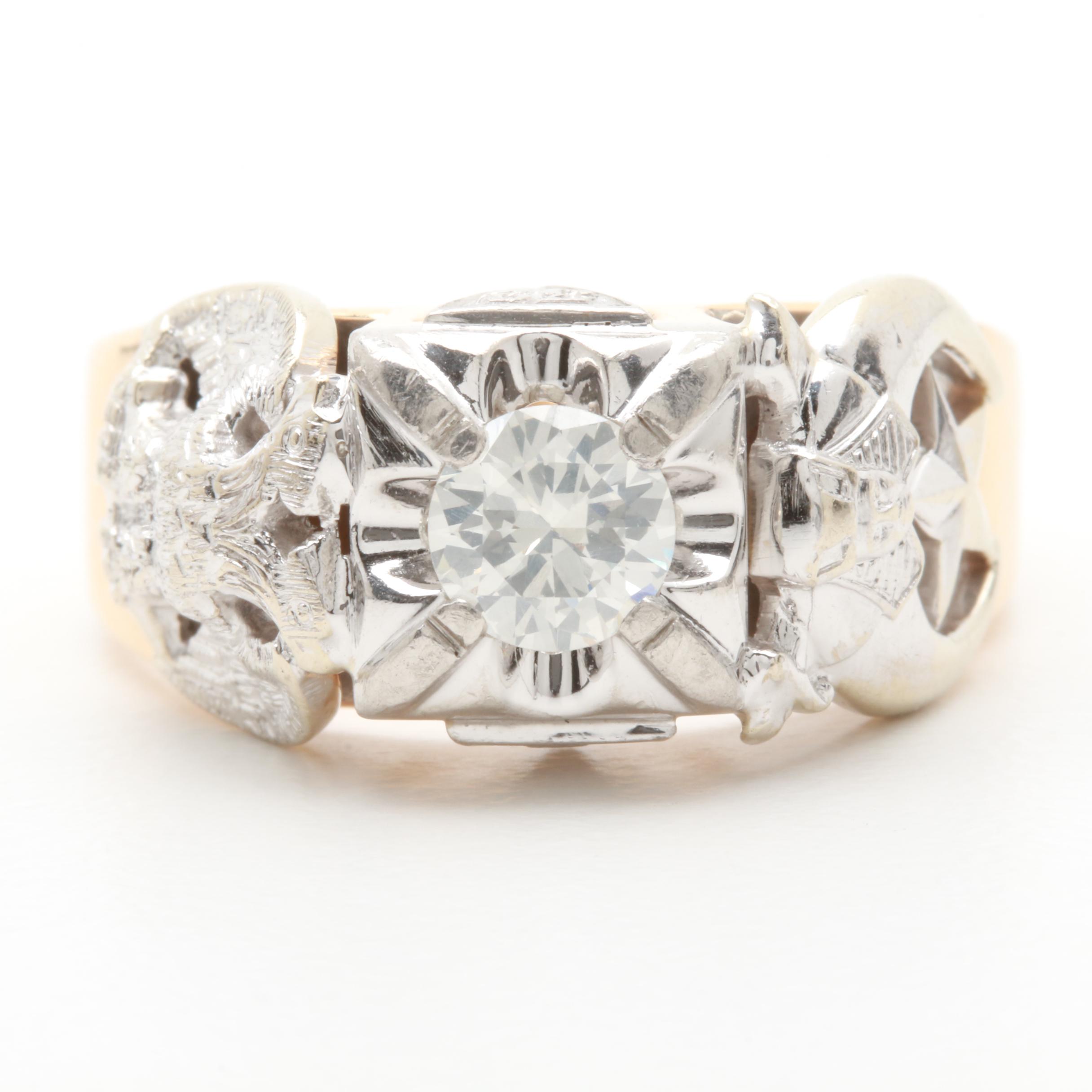 14K Yellow and White Gold Diamond 32nd Degree Masonic Ring