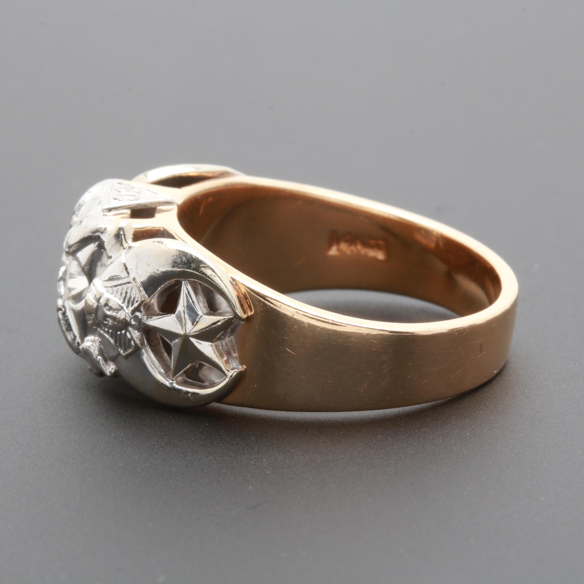 14K Yellow and White Gold Diamond 32nd Degree Masonic Ring