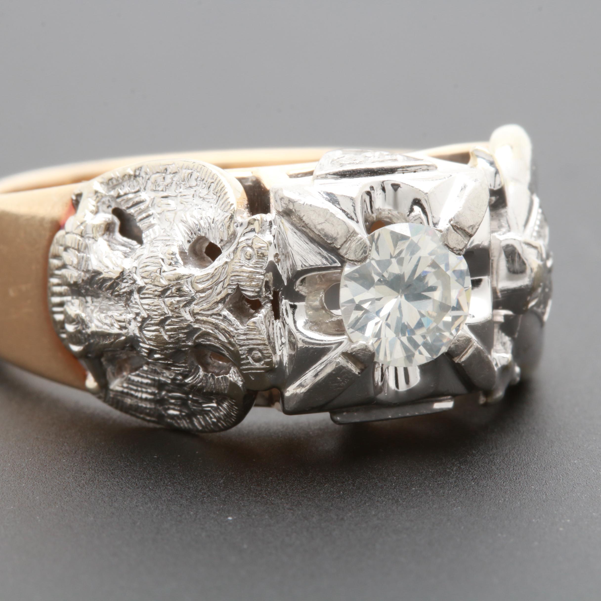14K Yellow and White Gold Diamond 32nd Degree Masonic Ring