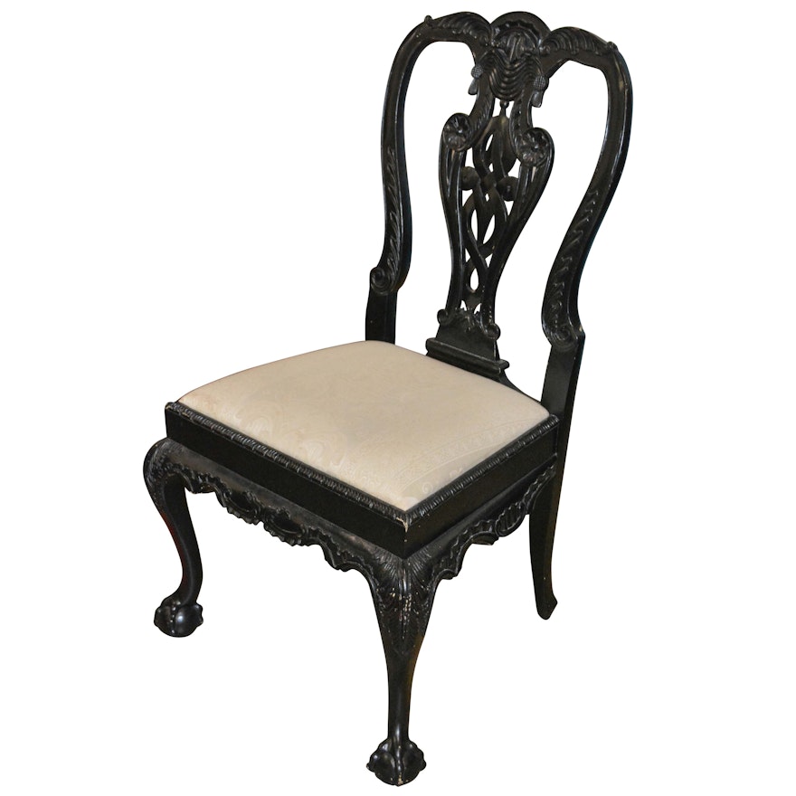 Vintage Chippendale Style Black Painted Side Chair