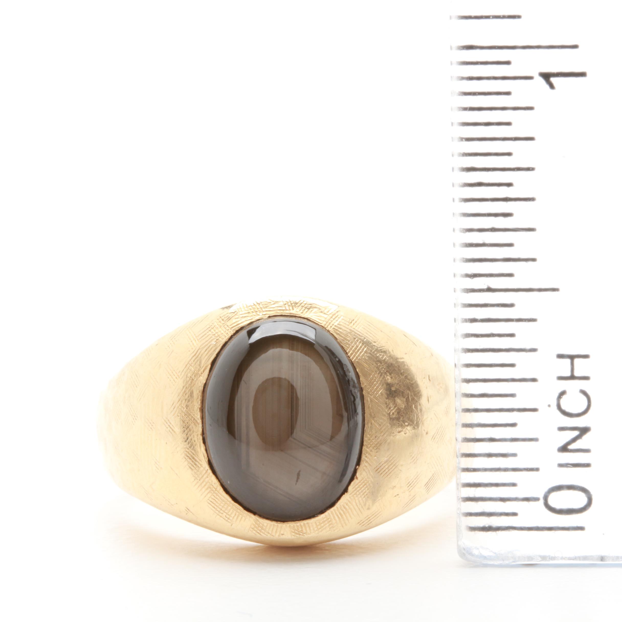 14K Yellow Gold Black Star Sapphire Ring