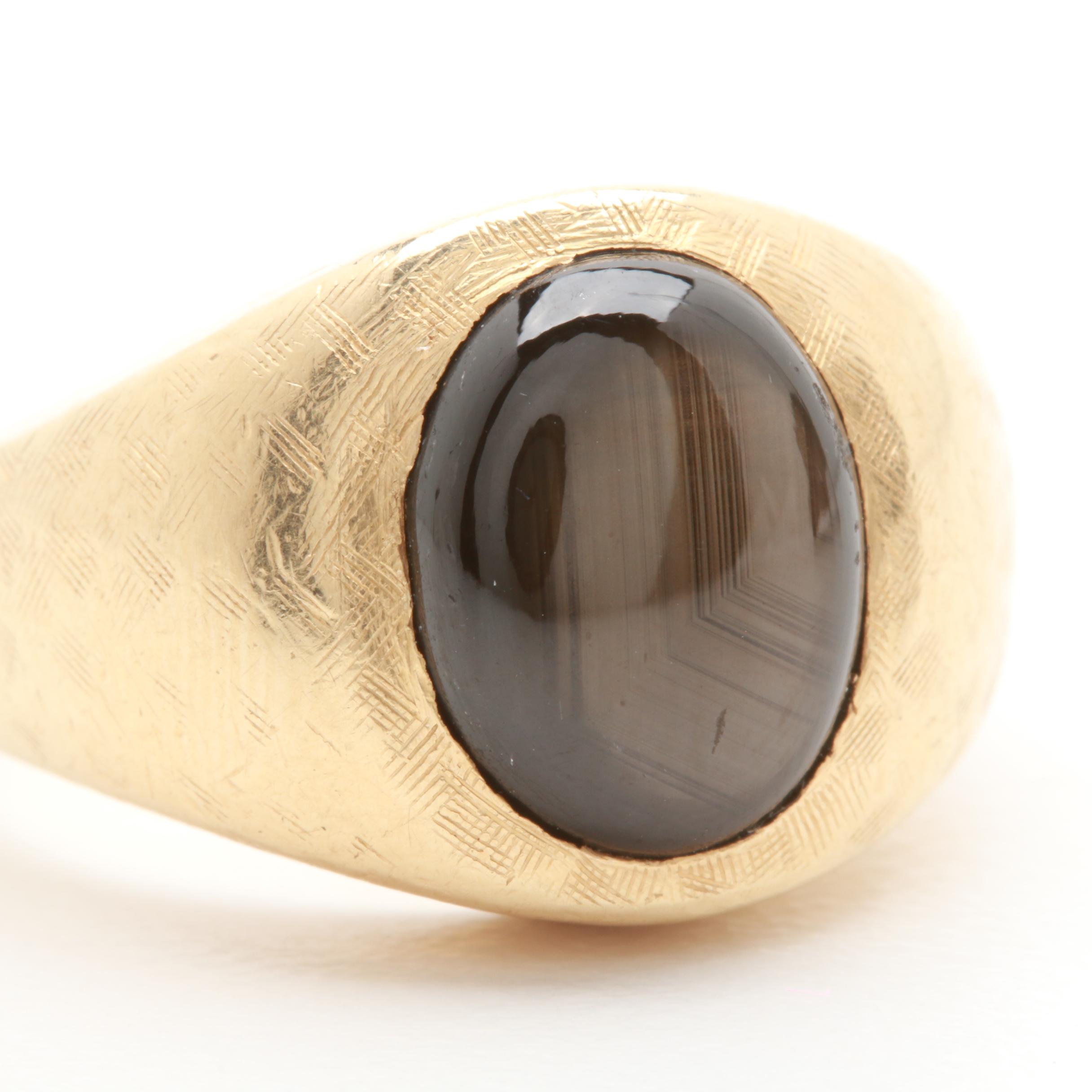 14K Yellow Gold Black Star Sapphire Ring