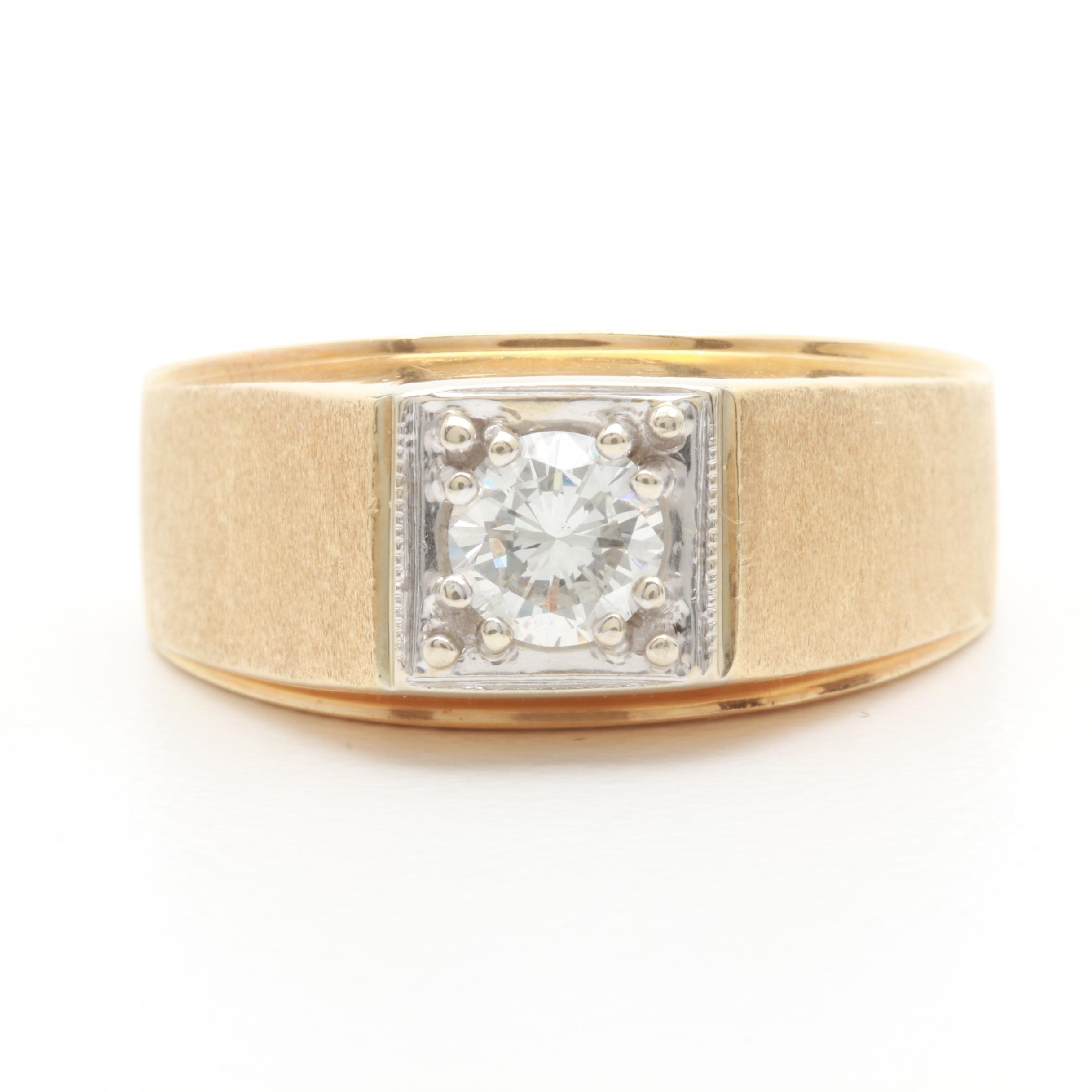 14K Yellow Gold Diamond Ring with 14K White Gold Accents