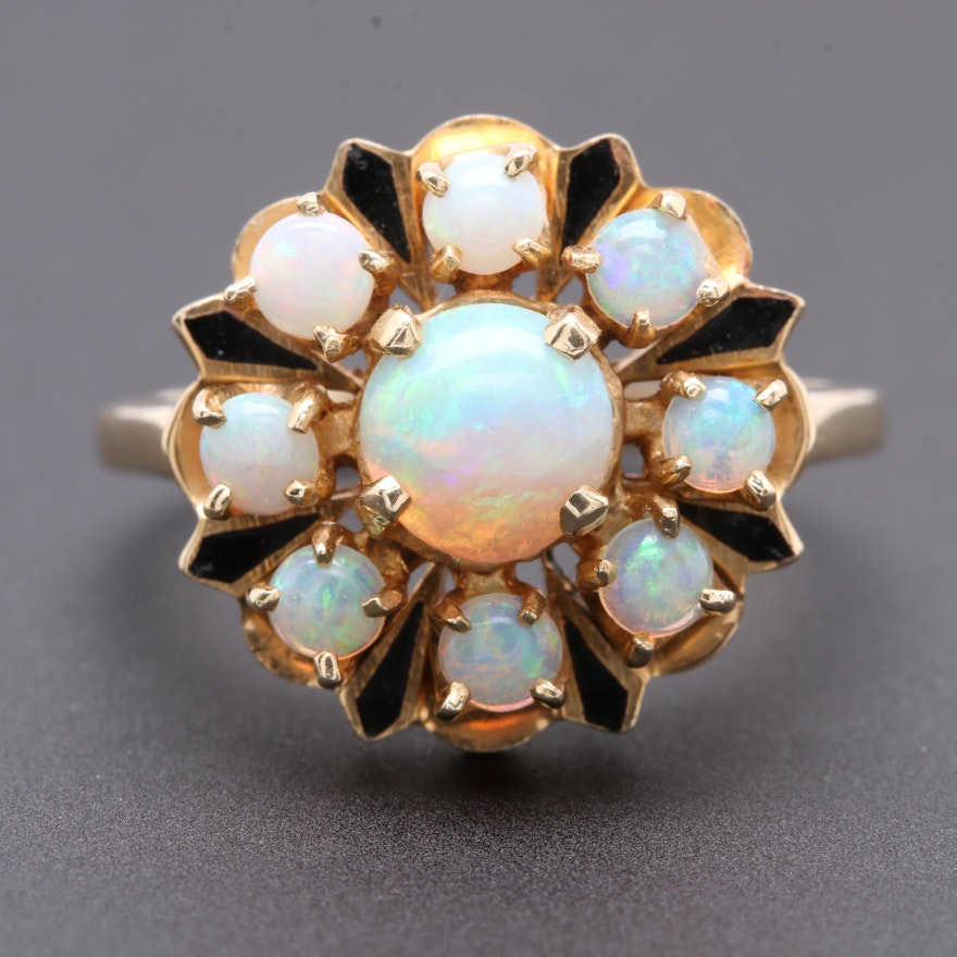 14K Yellow Gold Opal Cluster Ring