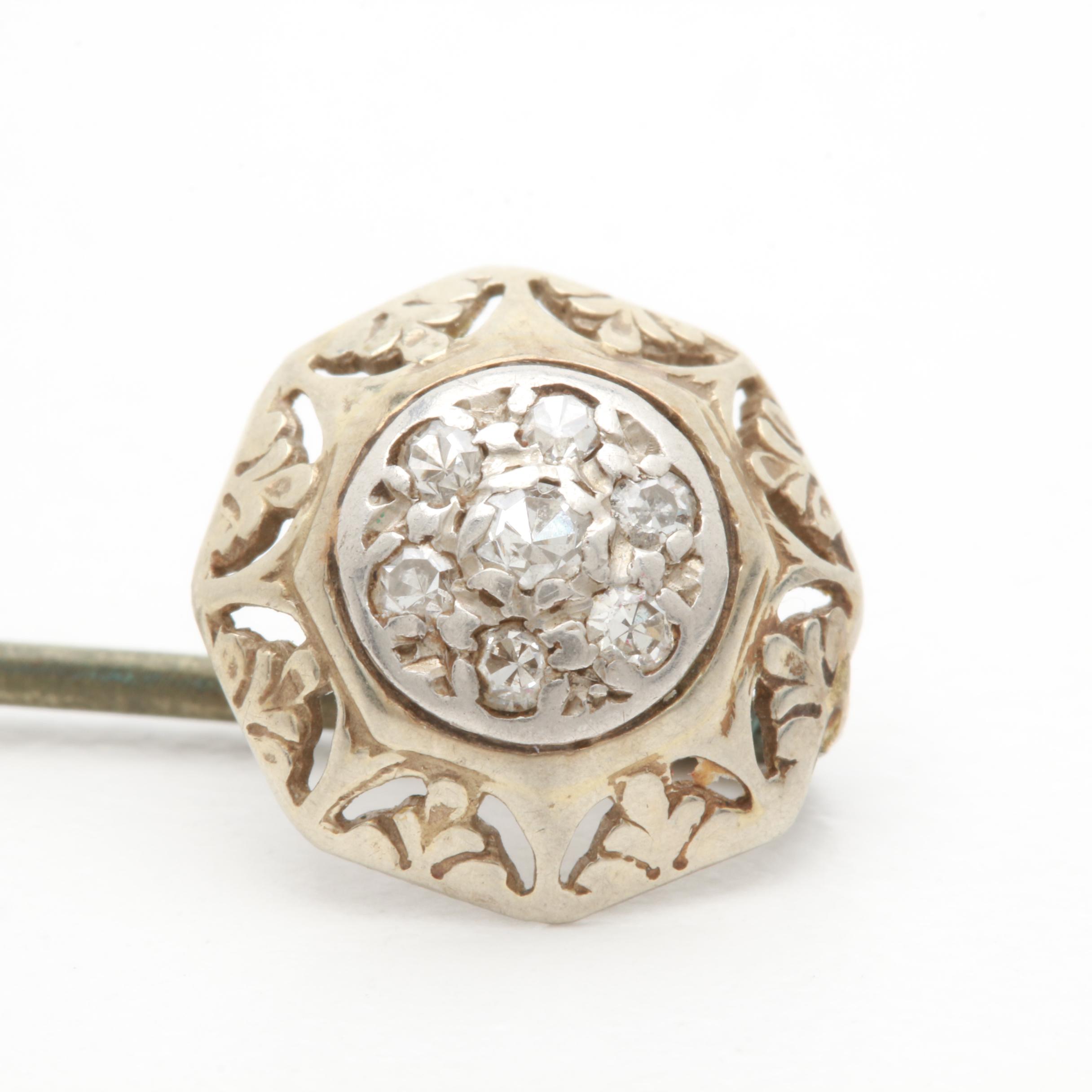 18K Yellow Gold Diamond Pin