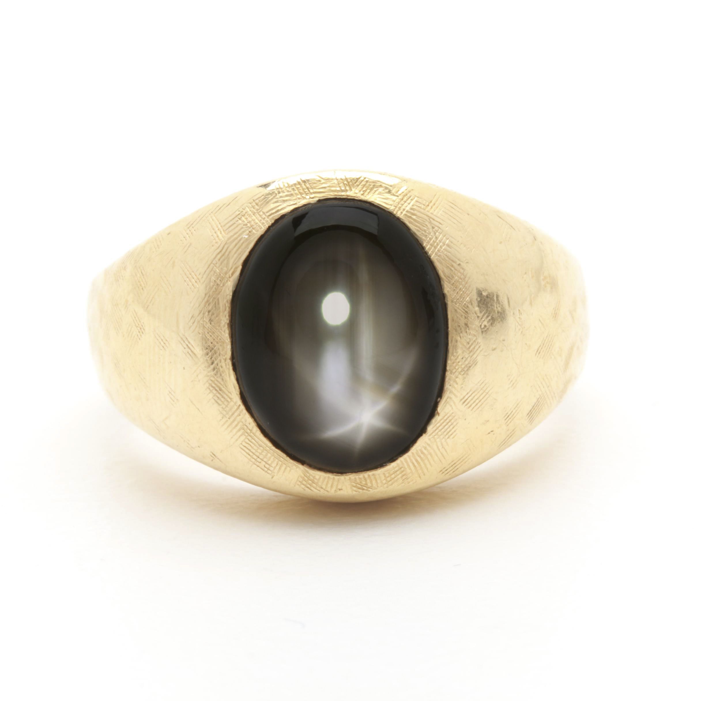 14K Yellow Gold Black Star Sapphire Ring