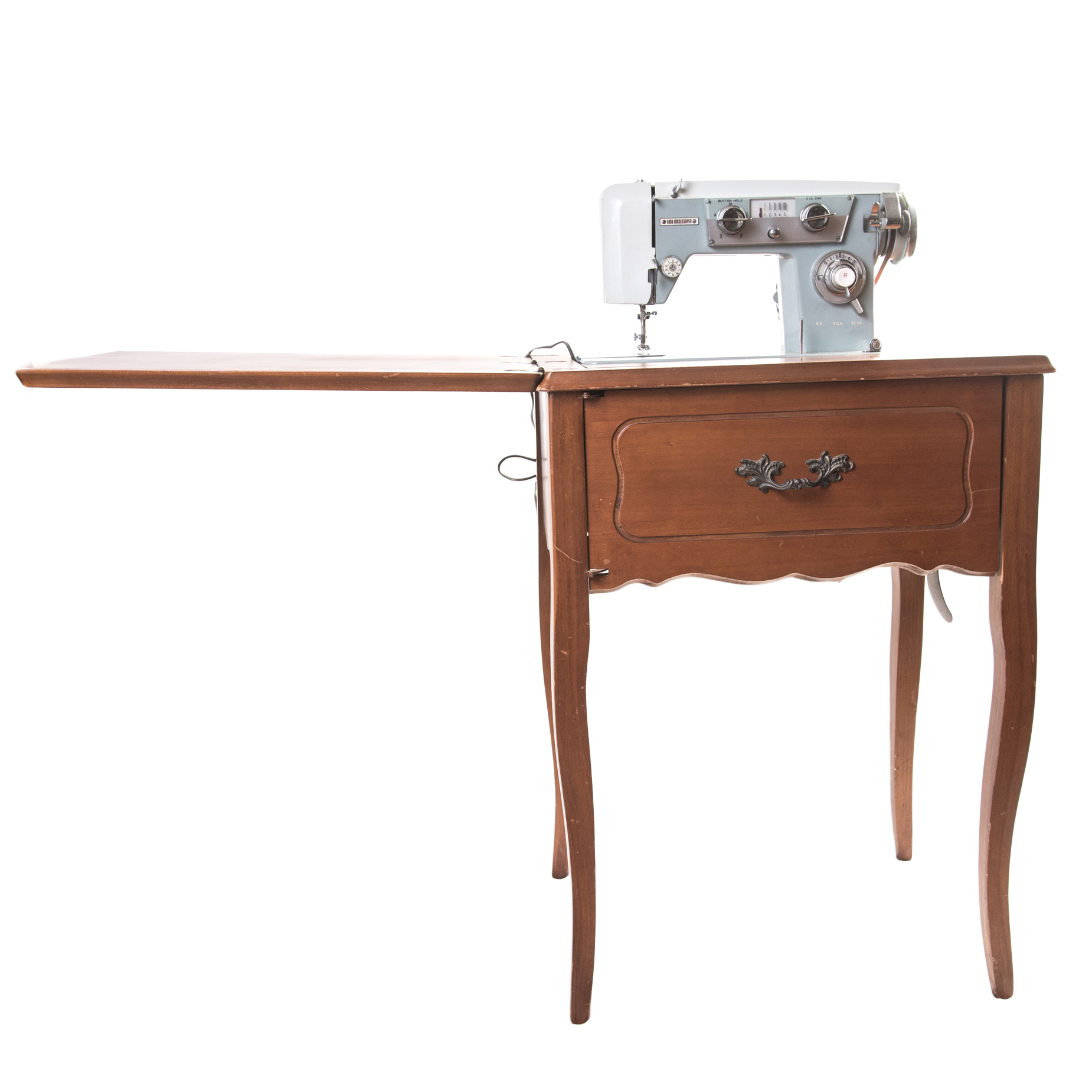 Vintage Good Housekeeper Sewing Machine In a French Provincial Style Cabinet