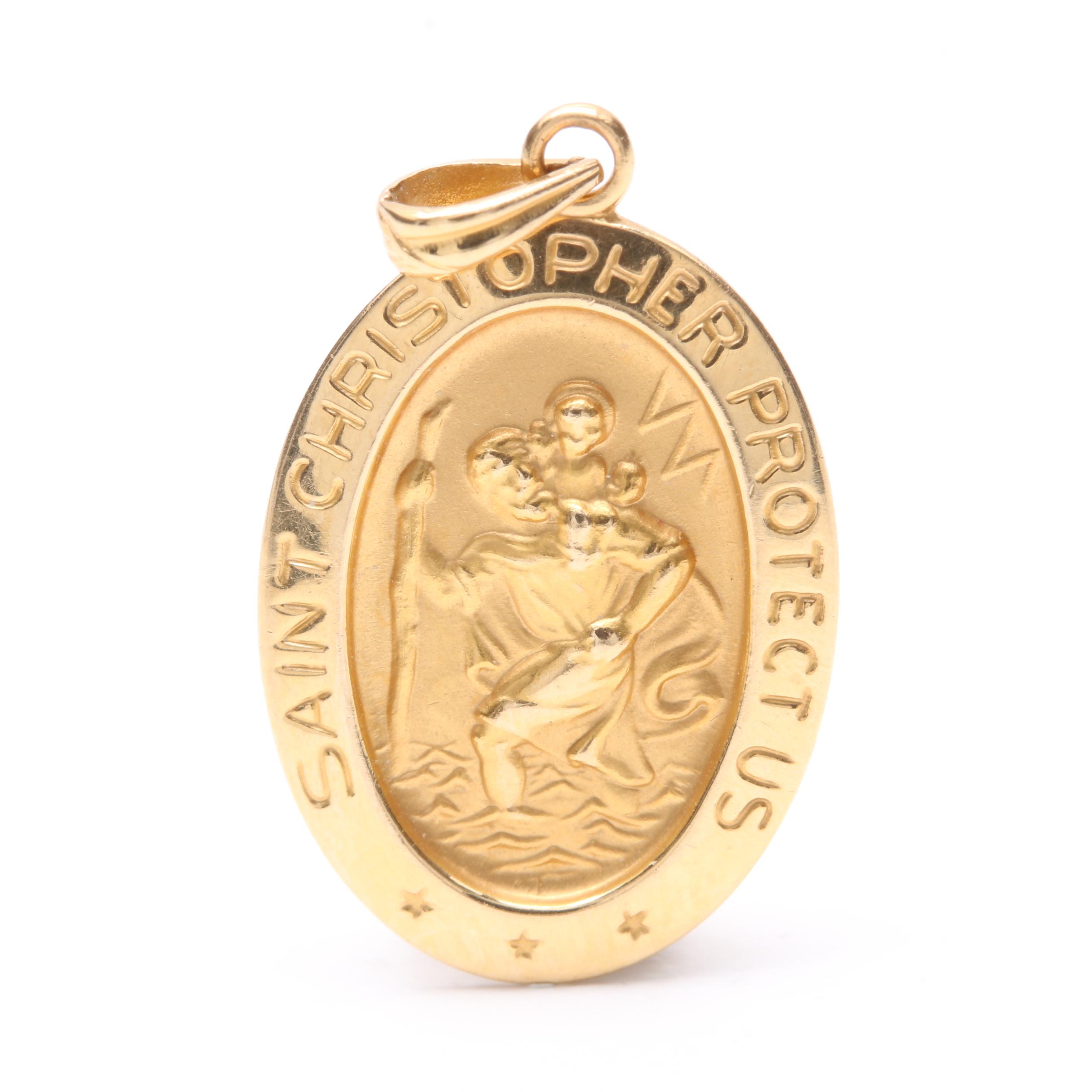 14K Yellow Gold Saint Christopher Pendant and Chain