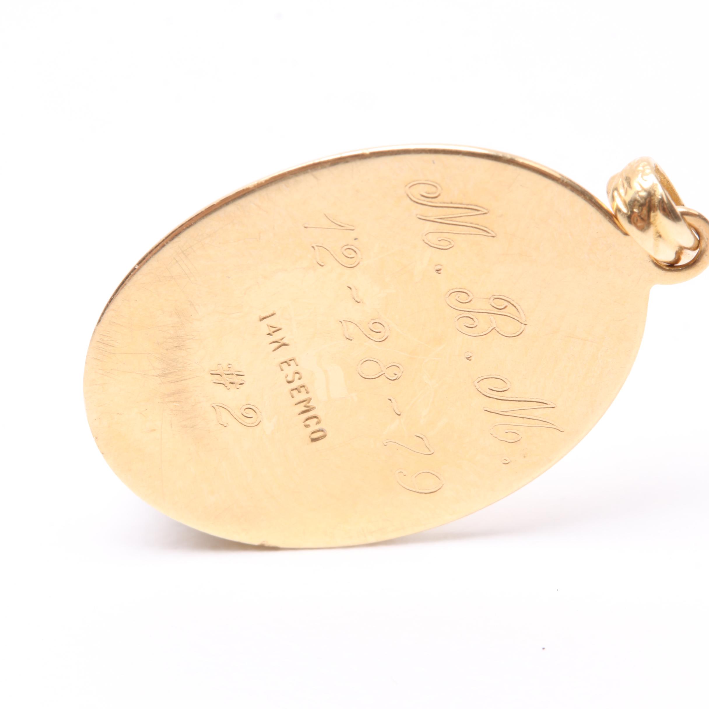 14K Yellow Gold Saint Christopher Pendant and Chain