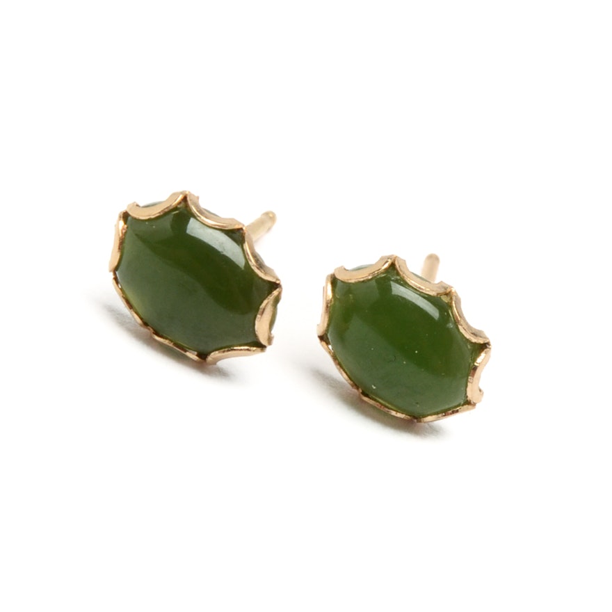 14K Yellow Gold Nephrite Earrings