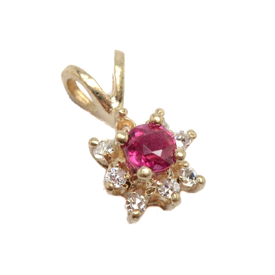 14K Yellow Gold Ruby and Diamond Pendant