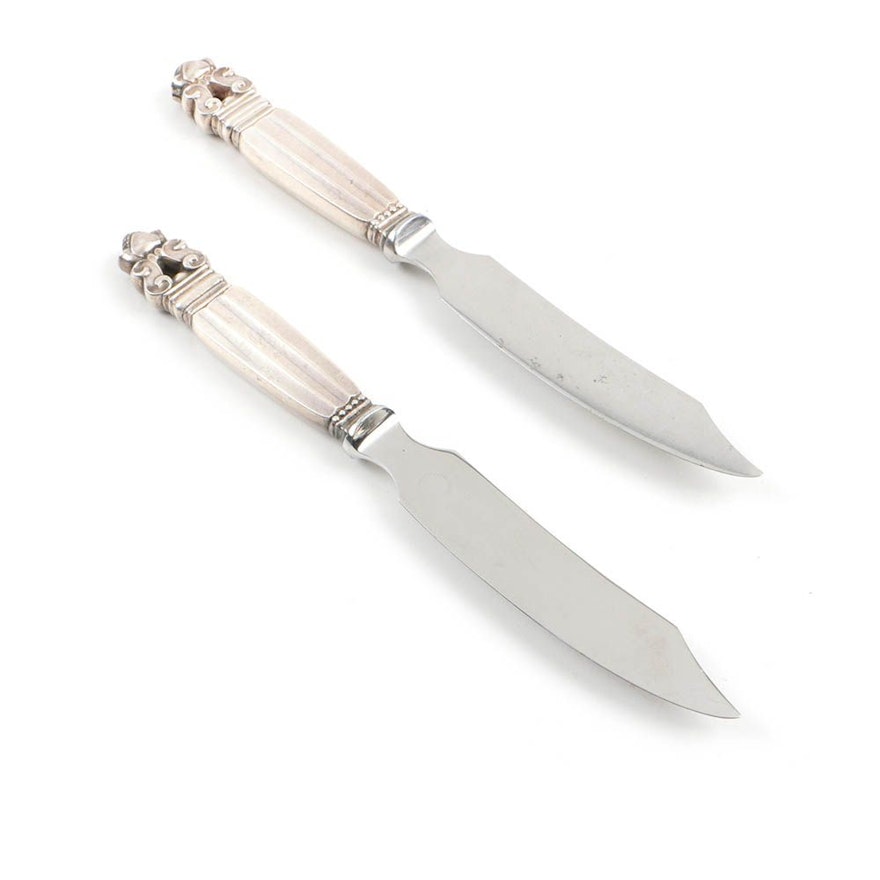 Sterling Handled Georg Jensen Cheese Knives in the "Acorn" Pattern