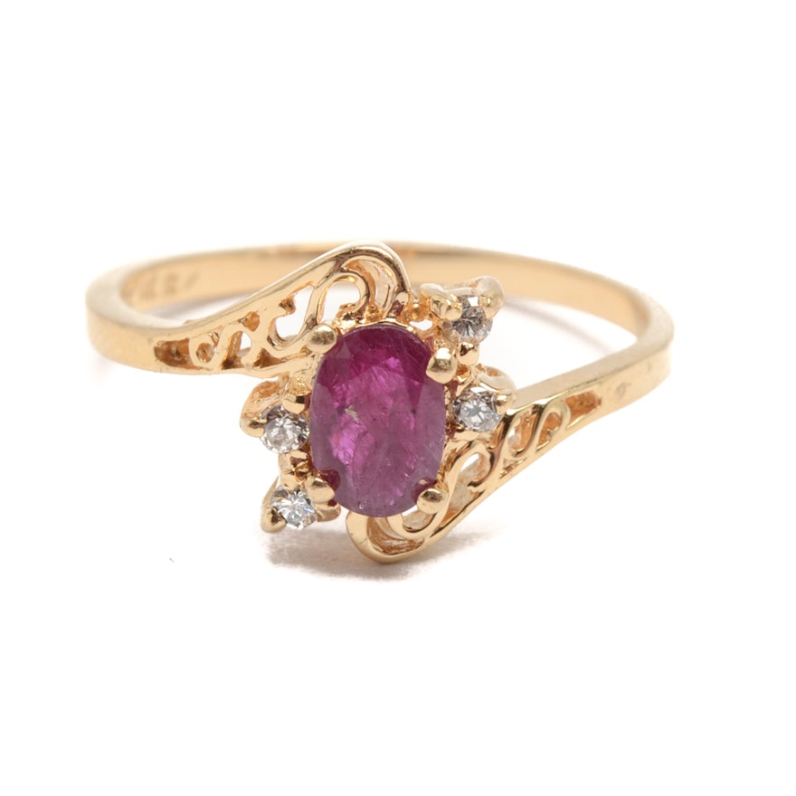 14K Yellow Gold Ruby and Diamond Ring