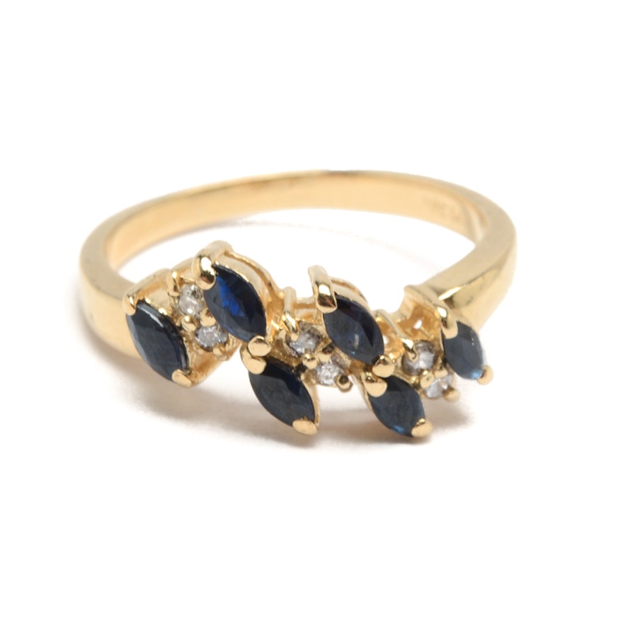 14K yellow Gold Sapphire and Diamond Ring