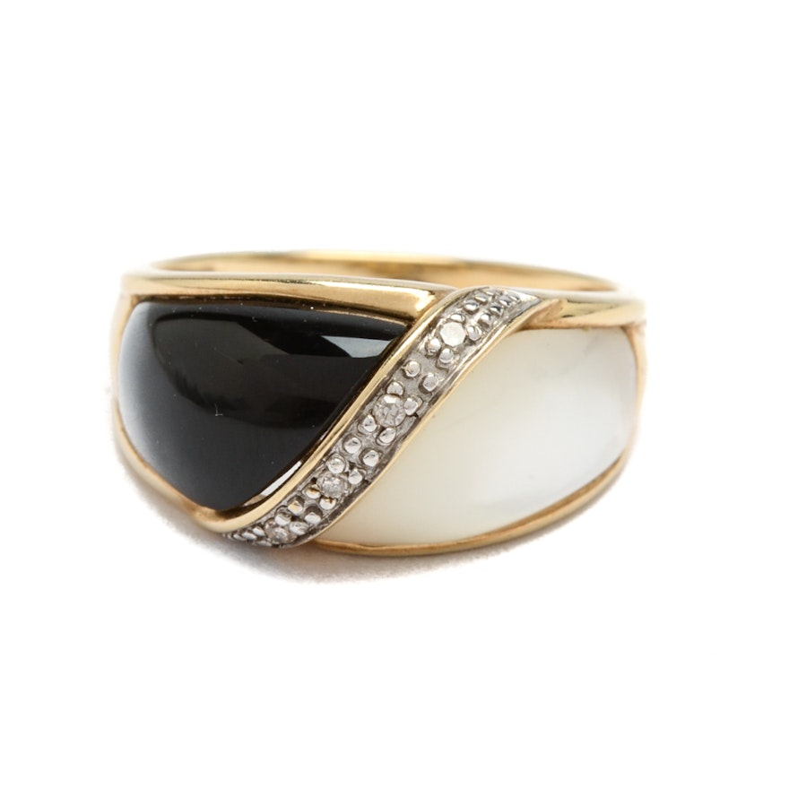 Alwand Vahan 10K Yellow Gold Diamond, Mother of Pearl and Black Onyx Ring