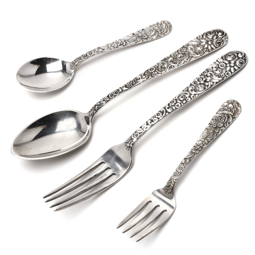 Baltimore Style Sterling Silver Repoussé Flatware with a Youth Set