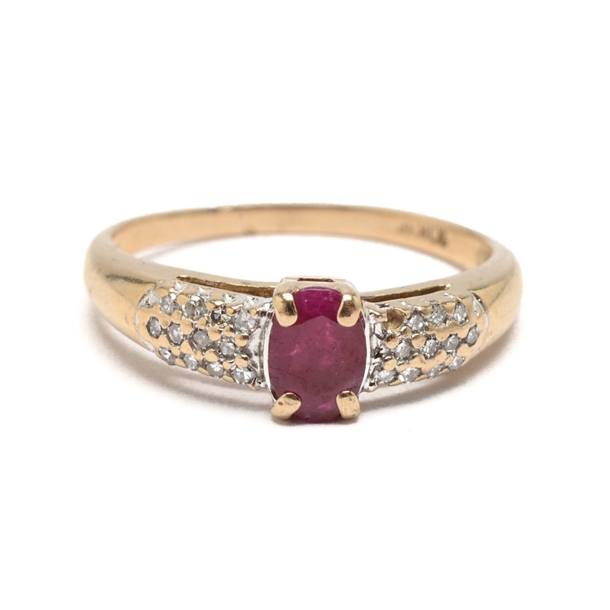 10K Yellow Gold Ruby and Diamond Ring