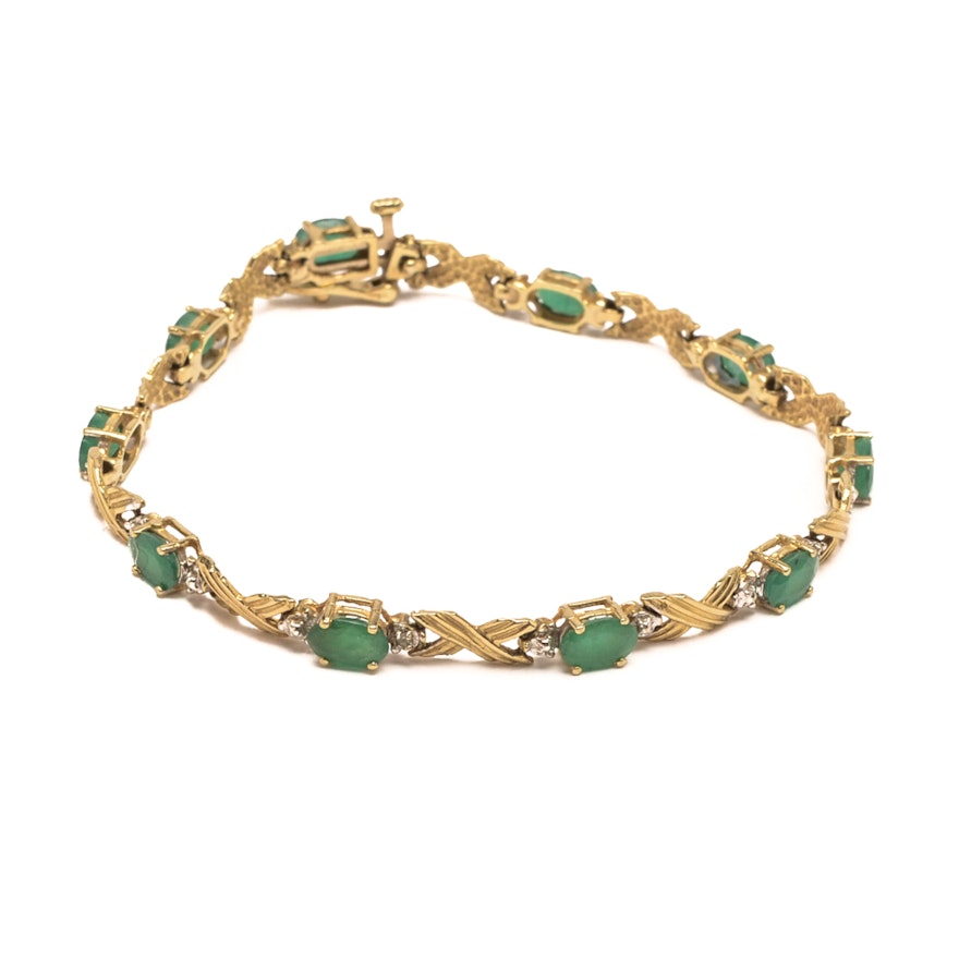 10K Yellow Gold Emerald and Diamond Bracelet