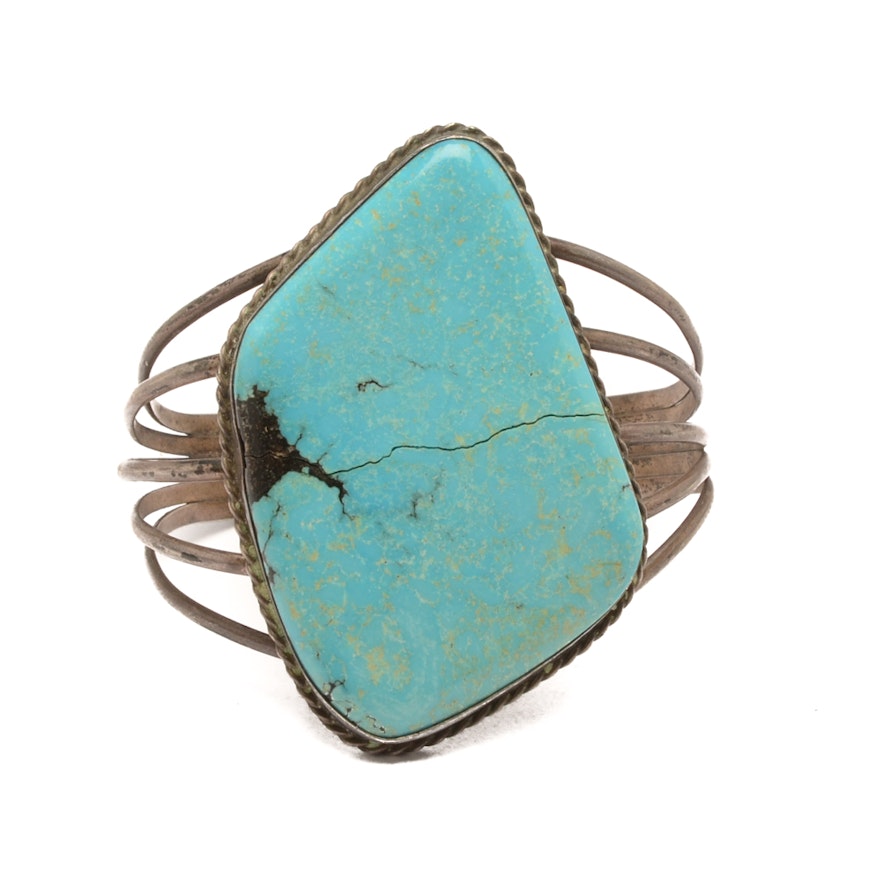 Southwestern Style Sterling Silver Stabilized Turquoise Cuff Bracelet