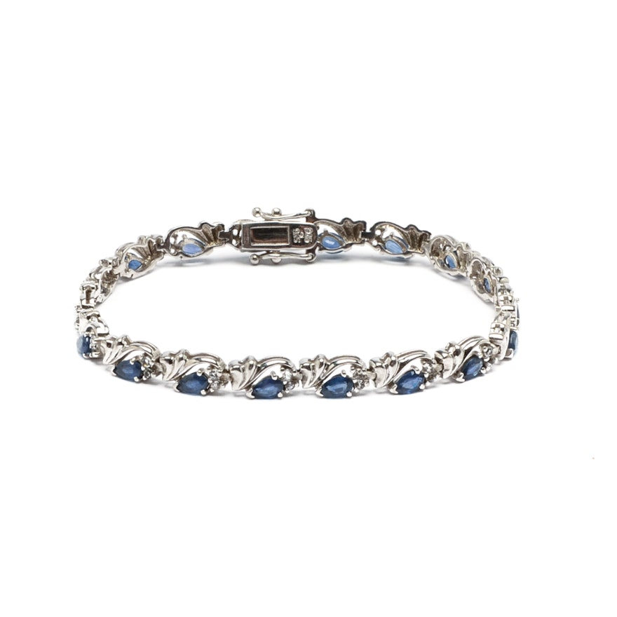Sterling Silver Sapphire and White Topaz Bracelet