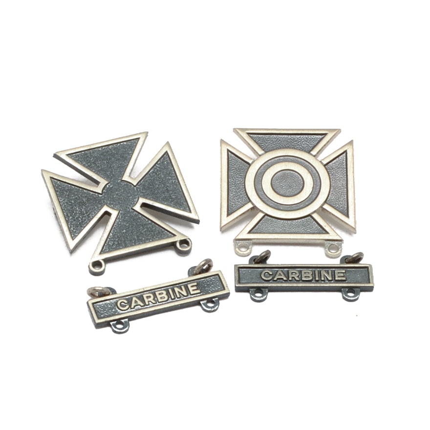 Sterling Silver Military Marksman Badges with Carbine Bars