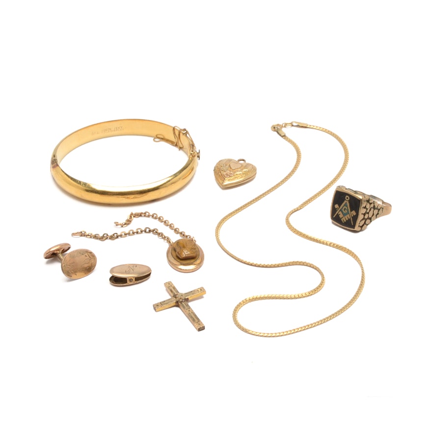 Assortment of Gold Tone Jewelry with Gold-Filled Scrap Metal Pieces