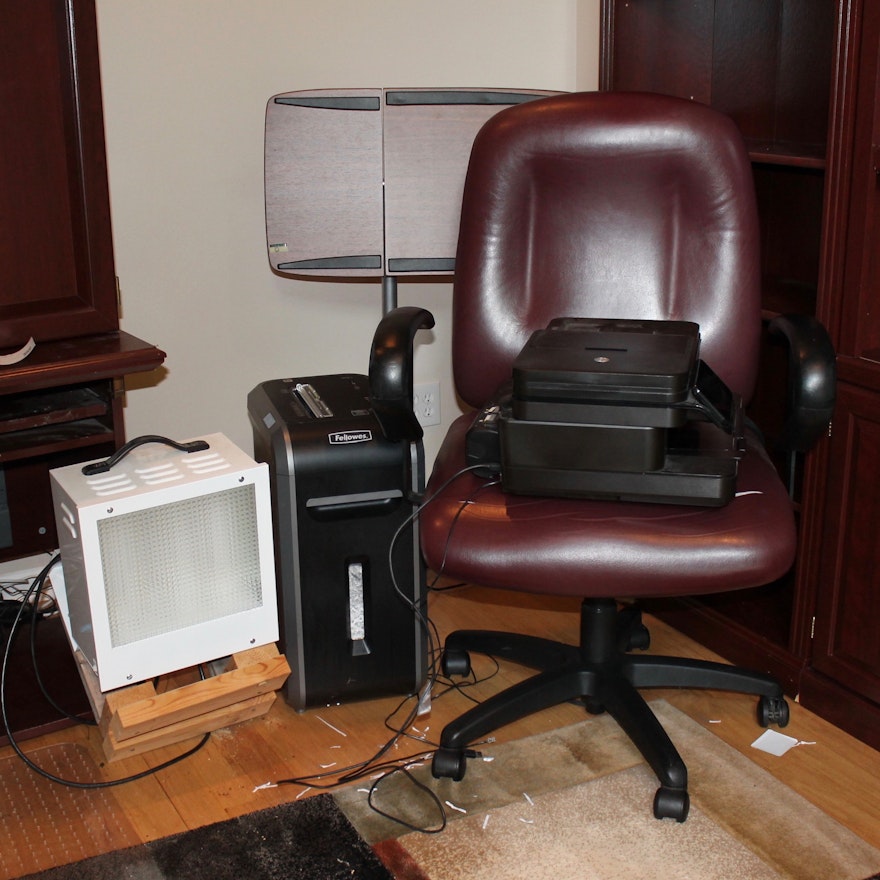 Standing Desk, Office Chair, Paper Shredder, Printer, and UV Lamp