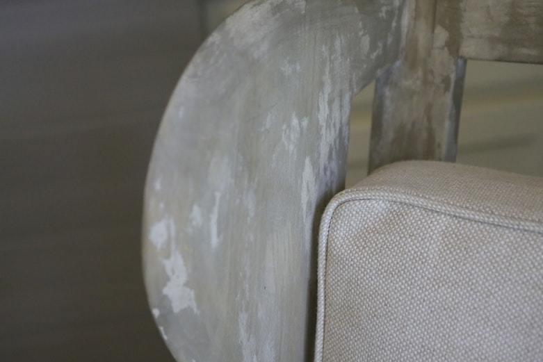 Intentionally Distressed Wood Wingback Chair with Cushions