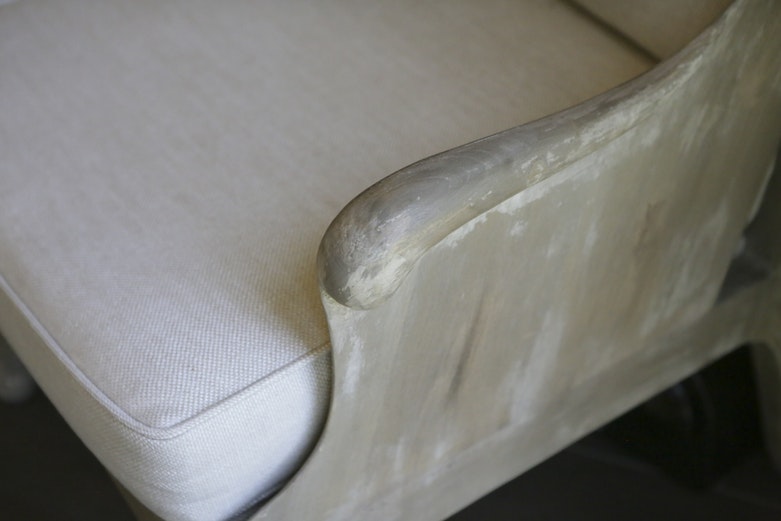 Intentionally Distressed Wood Wingback Chair with Cushions