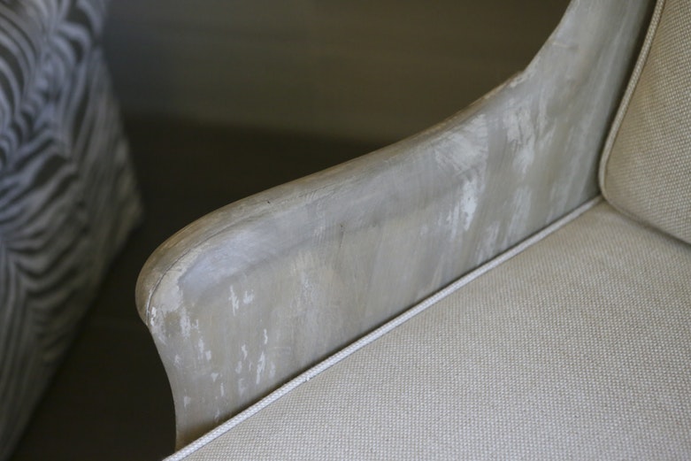 Intentionally Distressed Wood Wingback Chair with Cushions