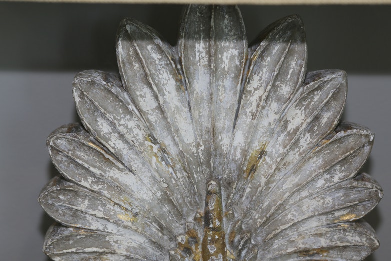 Architectural Leaf and Scroll Resin Table Lamp with Fabric Covered Shade