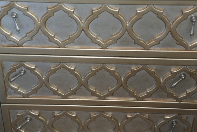 Jacobean Revival Inspired Silver and Gold Finished Chest of Drawers