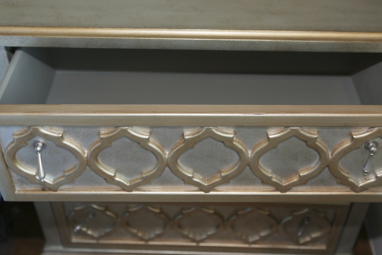 Jacobean Revival Inspired Silver and Gold Finished Chest of Drawers