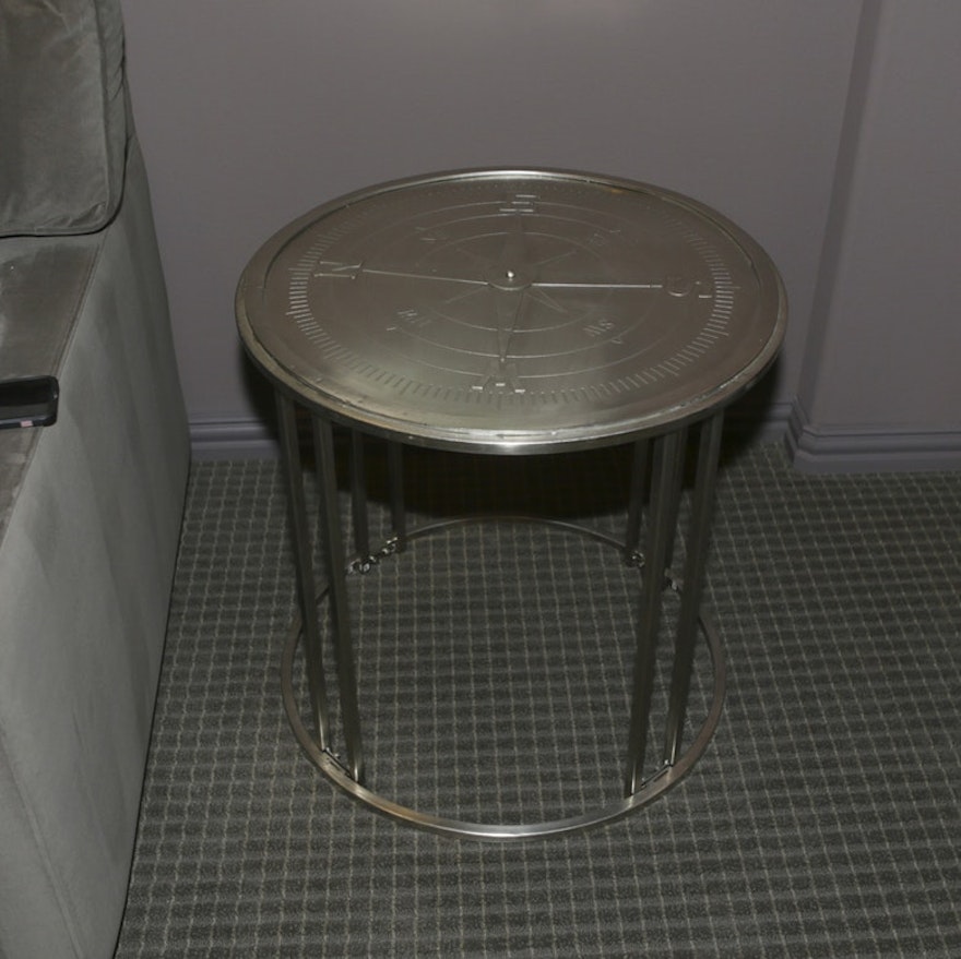Round Metal Accent Table with Cardinal Points