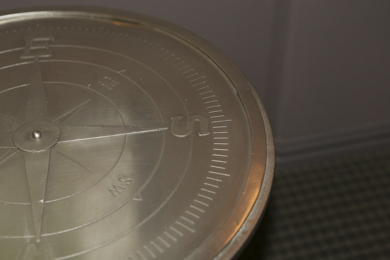 Round Metal Accent Table with Cardinal Points