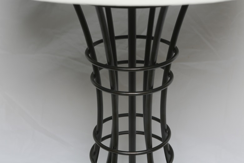 Black Finish Metal Cage Table Lamp with Fabric Covered Shade