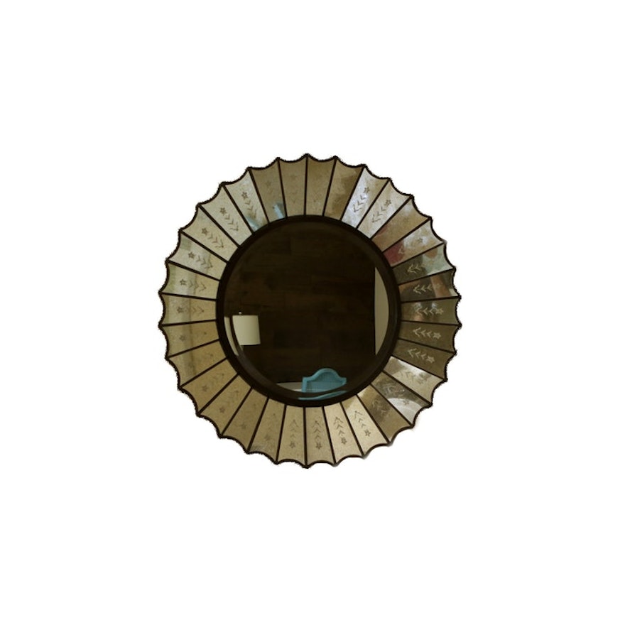 Sun Shaped Mirror with Italian-Style Glass Panels