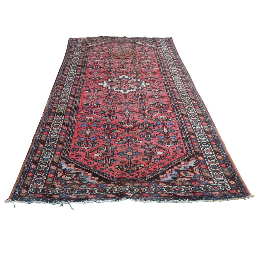 Vintage Hand-Knotted Hamadan Wool Accent Rug