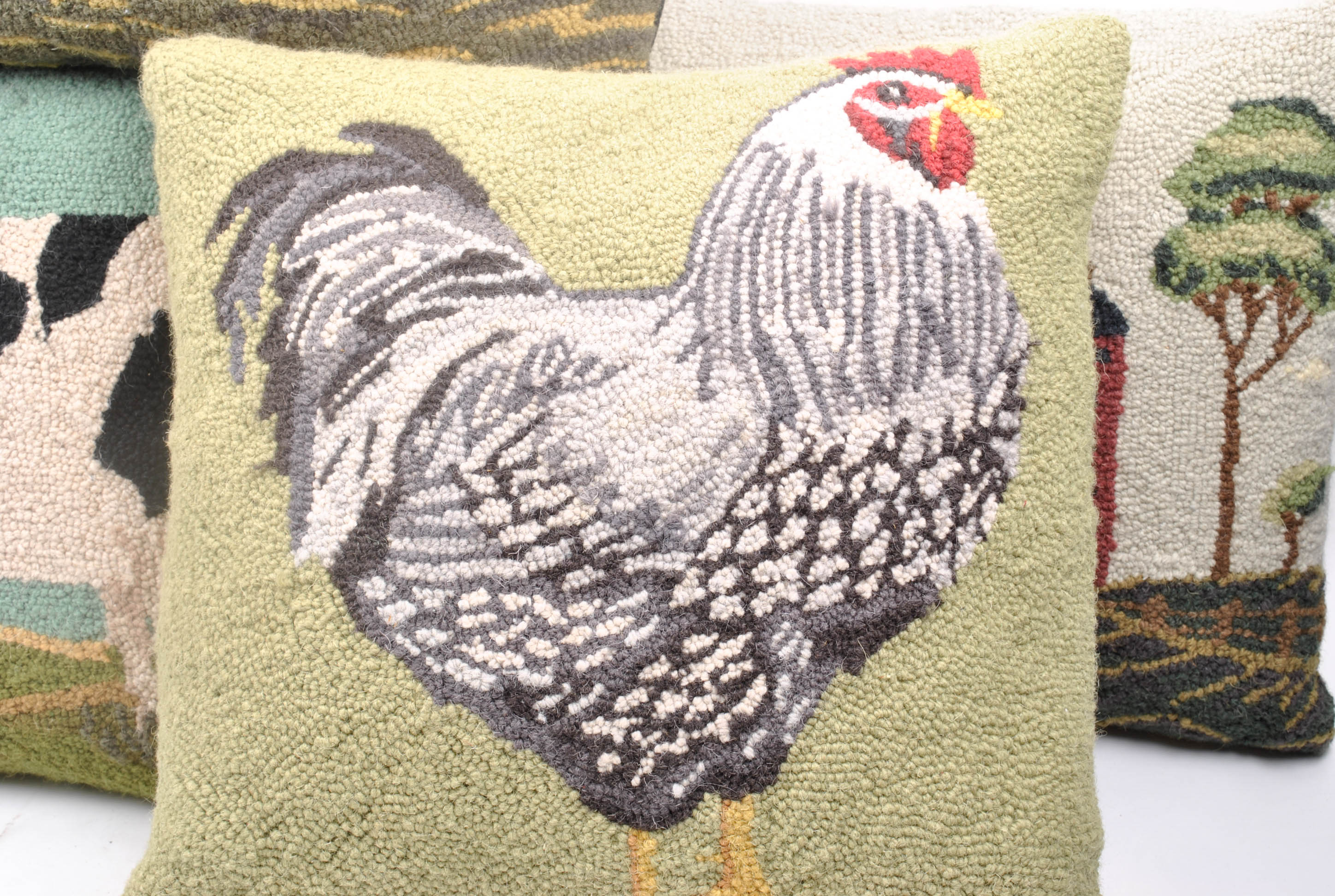 Farm Animal Themed Hooked Wool Accent Pillows