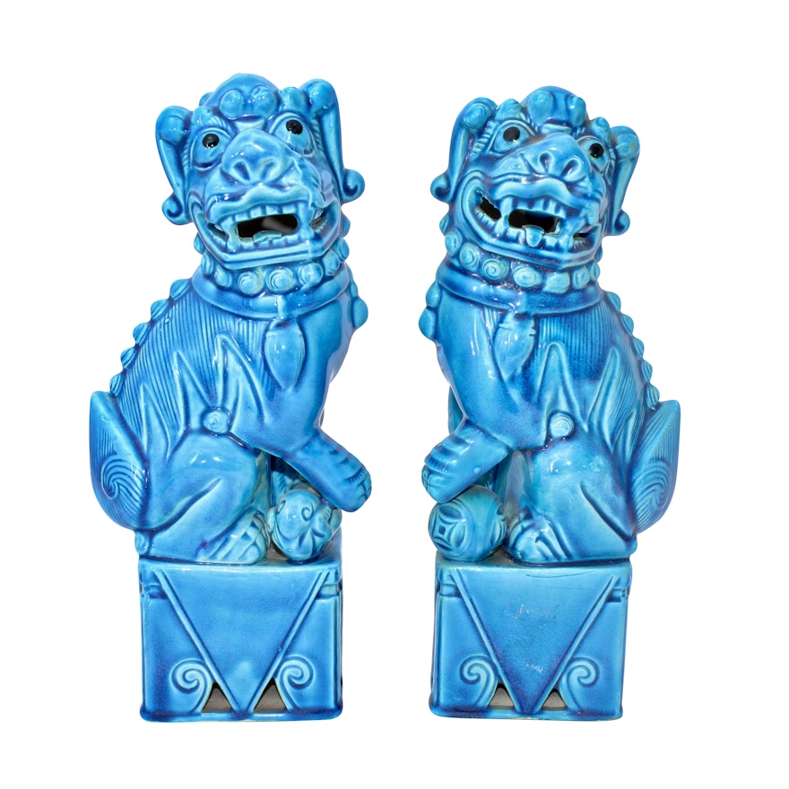 Chinese Guardian Lion Ceramic Sculptures