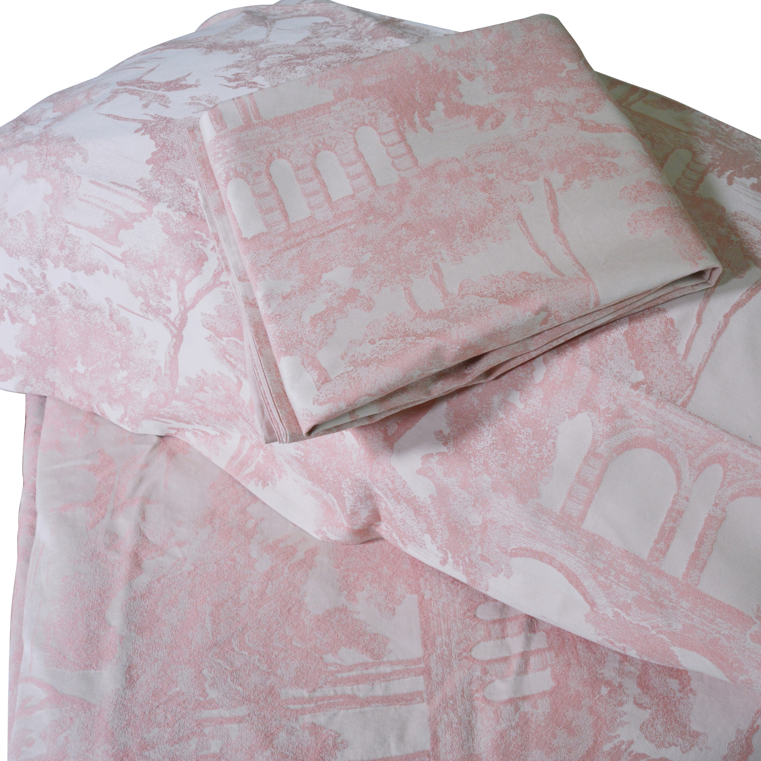 Frette King Toile Style Carnation Pink Duvet Cover and Shams from Gattles