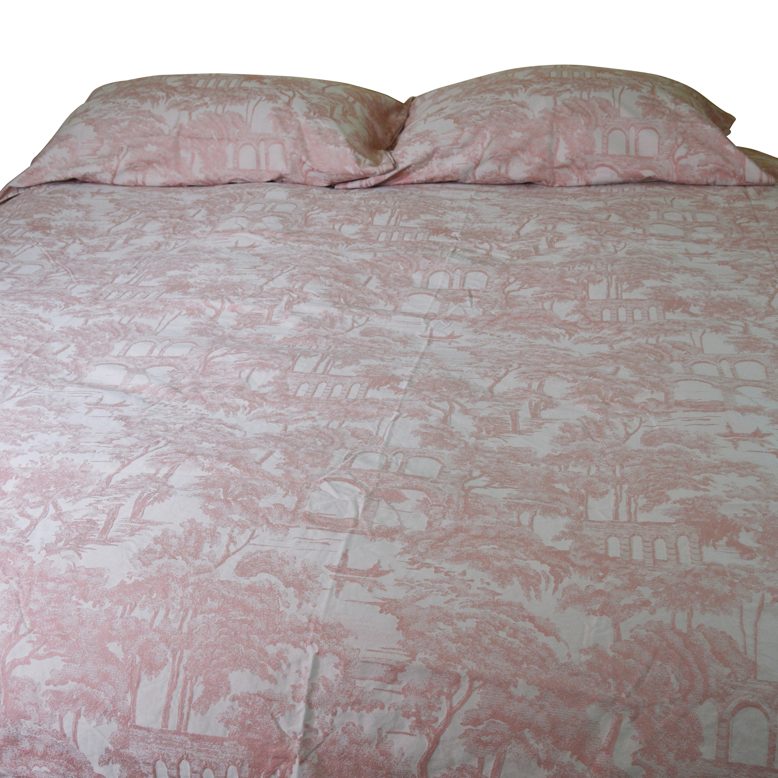 Frette King Toile Style Carnation Pink Duvet Cover and Shams from Gattles