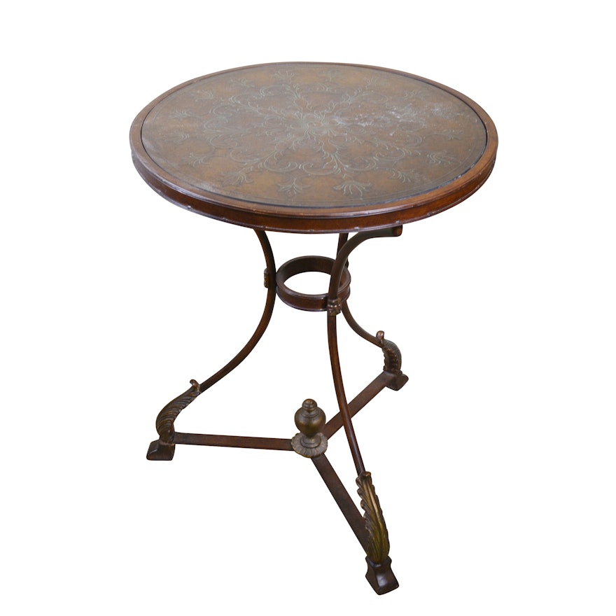 Round Embossed Metal Accent Table